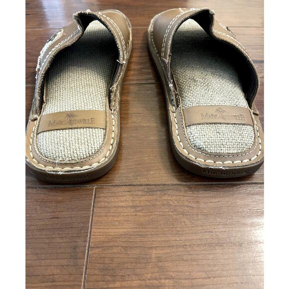 Jimmy Buffet Margaritaville Leather Cushioned Slip On Slides Sandals Mens Sz 8